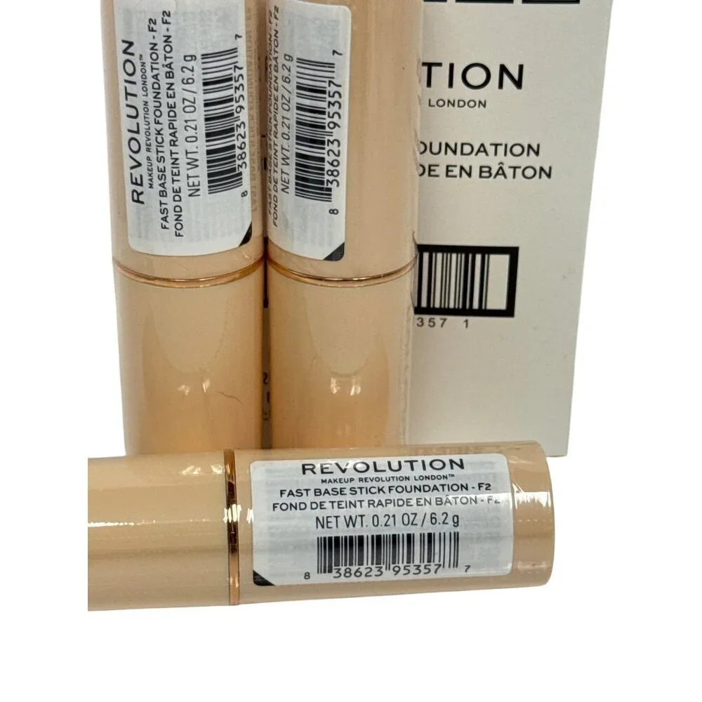 Makeup Revolution Fast Base Stick Foundation F2 0.21oz / 6.2g – Lot of 3 – New